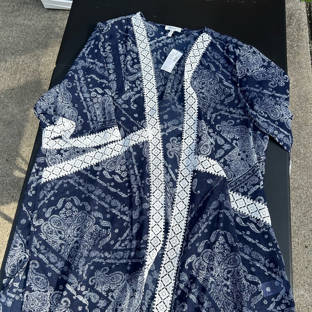 Maurices Navy Paisley Blouse with Cream Lace